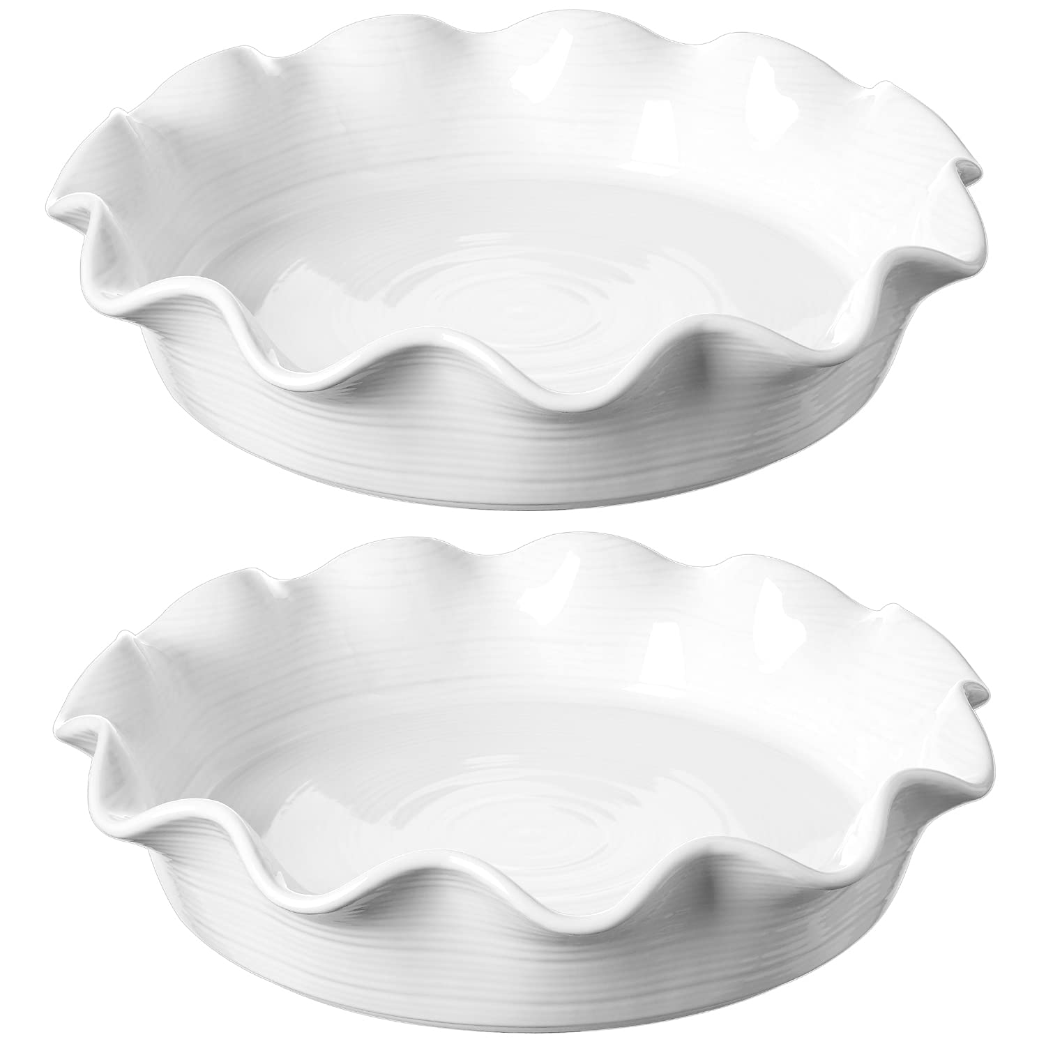 Photo 1 of LE TAUCI Ceramic Pie Pans for Baking, 11 Inches Deep Dish Pie Plate for Apple Pie, Pot Pie, 48 Ounce Baking Dish with Ruffled Edge, Set of 2, White
