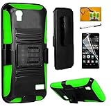 Huawei Pronto LTE H891L / G620 Case, Huawei Vision 3 LTE Case, Luckiefind Hybrid Armor Stand Case with Holster and Locking Belt Clip, Stylus Pen, Screen Protector (Holster Green)
