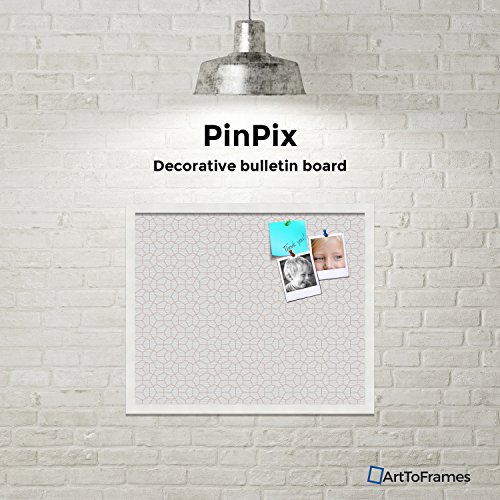 PinPix custom printed pin cork bulletin board made from canvas, Modeco Hex Grapefruit 24x20 Inches (Completed Size) and framed in Satin White Frame (PinPix-Group-65)