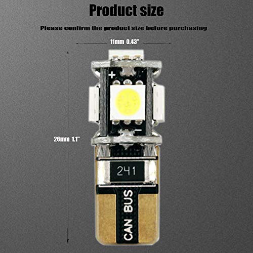 AMAZENAR 10-Pack White 194 T10 168 2825 W5W 175 158 Bulb 5050 5 SMD Canbus Error Free LED Light - 12V Car Interior Lighting for Map Dome Lamp License Plate Side Marker Dashboard Lights
