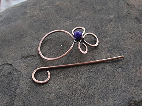 Simple Celtic Hair Clip with Blue Bead,Hair Pin Small Hair Slide Fork Stick,Copper Jewelry,Women Accessories - Thumbnail 2