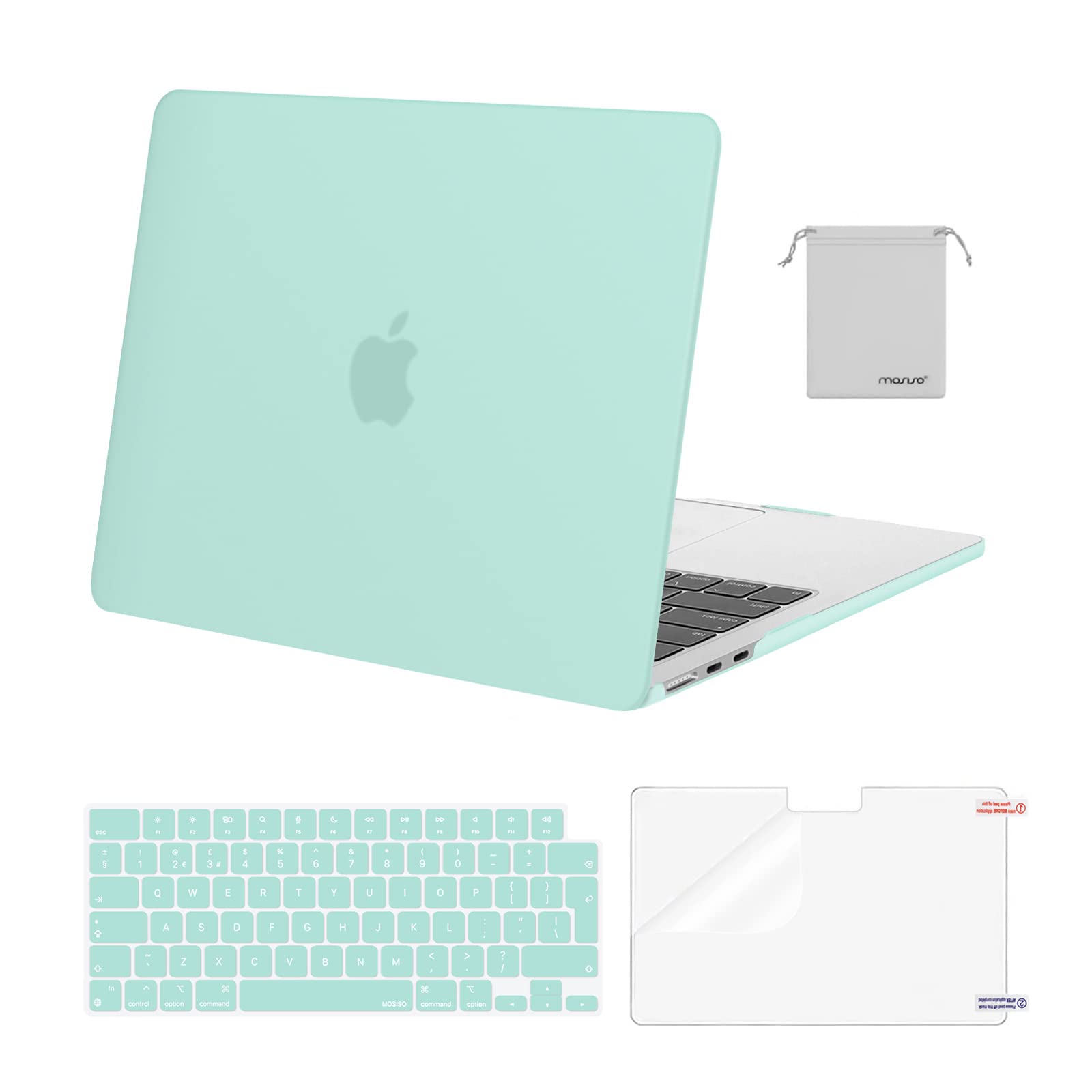 MOSISO Compatible with MacBook Air 13 inch Case M5 M4 M3 M2 2026-2022 A3449 A3240 A3113 A2681, Hard Shell Cover for MacBook Air 13.6 inch Display &KeyboardSkin&ScreenFilm&Pouch, Mint Green
