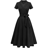 Meetjen Women's Vintage Tea Party Dresses, Short Sleeve Swing 2026 Formal Cocktail Wedding Guest Work Church Dress