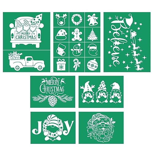 DGAGA 7PCS Silk Screen Stencils Merry Christmas Stencils Silkscreen Chalk Mesh Stencils Self Adhesive Stencils Reusable for Painting on DIY Wood Signs, Fabric,Home Decor,Chalk Paste