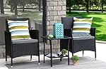 Baner Garden 3 Pieces Outdoor Furniture Complete Patio Cushion PE Wicker Rattan Garden Dining Set, Full, Black (Q16)