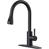 FORIOUS Black Kitchen Faucet with Pull Down Sprayer, High Arc Single Handle Classic Stainless Steel Sink Faucet 1 or 3 Hole, Suitable for Farmhouse Camper Laundry Rv Bar