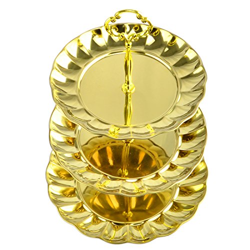 Fruit Plate, Petforu 3 Tier Fruits Cakes Desserts Plate Stand Gold Color Stainless Steel Plates - Thumbnail 4