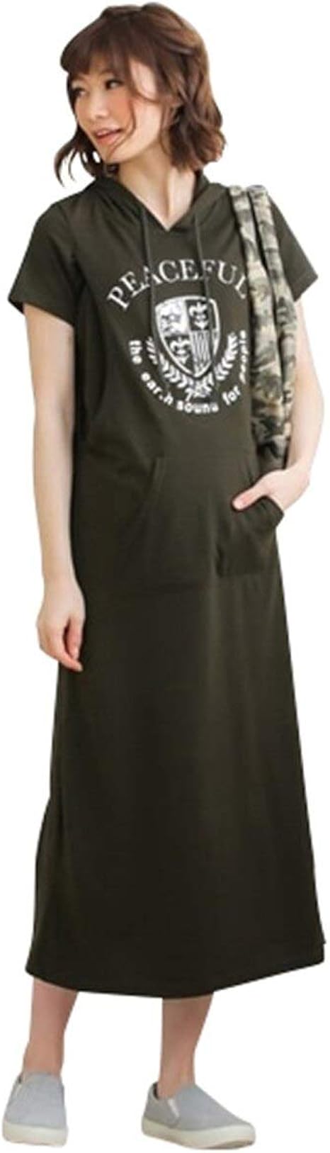 Amazon Co Jp Nissen ニッセン ワンピース チュニック 産前産後兼用 授乳服 産前 産後 パーカーマキシ丈 マタニティワンピース カーキ マタニティ5l マタニティ 大きいサイズ 服 ファッション小物