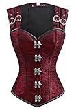 Charmian Women's Gothic Steampunk Brocade Steel Boned Vintage Waist Cincher Overbust Corset Vest Red X-Large