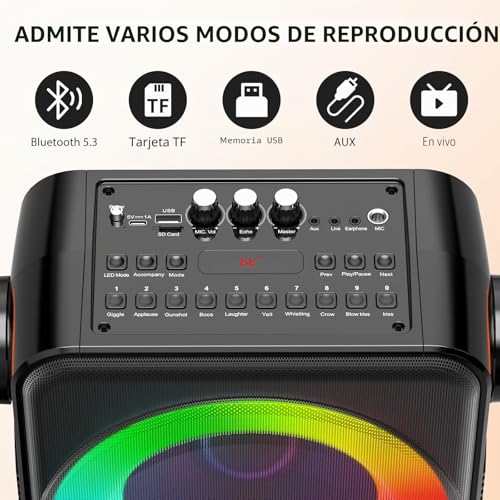JYX Karaoke with 2 Microphones, Portable Bluetooth 5.3 Karaoke Speaker with 2 Wireless Microphones for Adults, PA System with Echo Adjustment, Supports TWS/TF Card/USB/AUX/Live