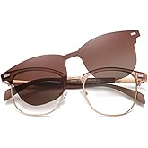 ZAMGIC Blue Light Blocking Glasses with Polarized Clip On Sunglasses Lenses for Men Women Magnetic Multi-use Metal Frame Brown