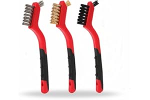 CHUNG THAI BRUSH 3-Piece Mini Wire Brush Set (C07302), Stainless Steel, Brass(Plated) and Nylon Bristles, Comfort Grip Handle, 7" Small Wire Brush