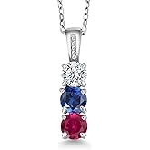 Gem Stone King Customized and Personalized Diamond and 3 Gemstone Birthstone Mother Necklaces In 925 Sterling Silver | 3-Stone Pendant Necklace For Women | Round 5MM | With 18 Inch Silver Chain