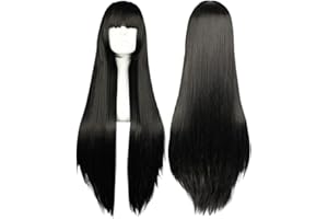 COSPLAZA Cosplay Wig Long Straight Flat Bang Synthetic Wig Anime Black Hair