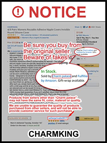 image for CHARMKING 8 Pairs Pasties Womens Reusable Adhesive Nipple Covers Invis