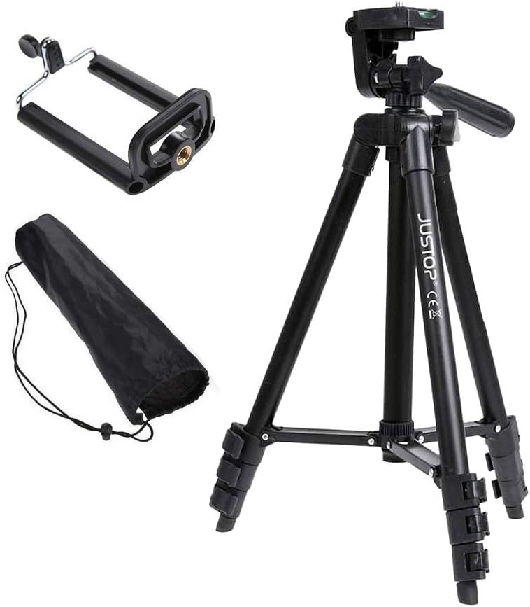 JUSTOP Lightweight Tripod Stand With Phone Holder, Aluminum, for Phone Digital Camera, SLR, DSLR, Camcorder, Action Camera Etc