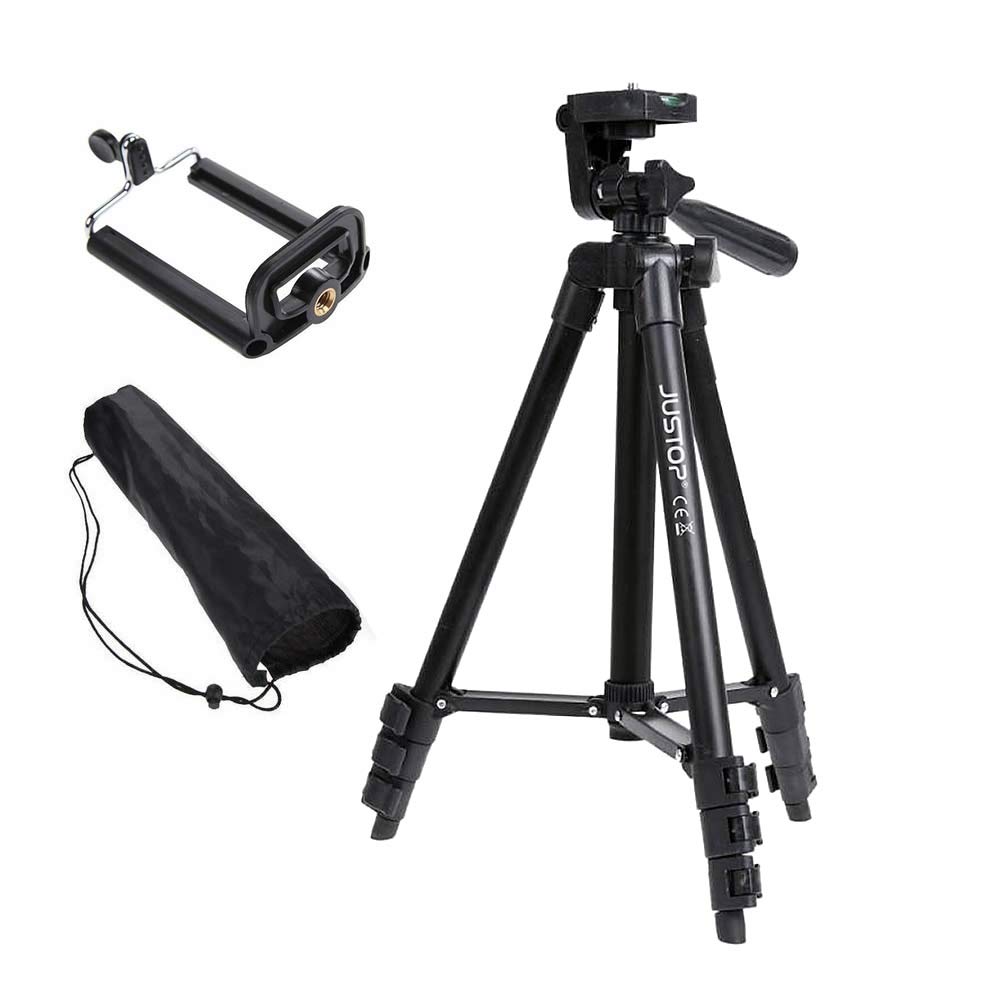 JUSTOP Lightweight Tripod Stand With Phone Holder, Aluminum, For Phone, Digital Camera, SLR, DSLR, Camcorder, Action Camera Etc