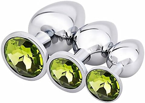XQX 3PCS Jeweled Solid Stainless Steel Anal Plug Butt Plug for Men &amp; Women Beginners light green
