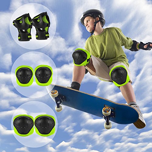 6PCS Children Cycling Roller Protective Pads, Eruner Kid's Skateboard Biking Roller Blading Wrist Elbow Knee Pads Blades Guard Outdoor Sport Pads (Gray, S) - Thumbnail 2