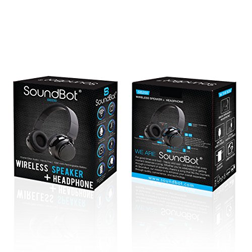 SoundBot SB250 Stereo Bluetooth Wireless Speaker Headphone, Foldable Design 3.5mm AUX Audio Port (Cable Included)