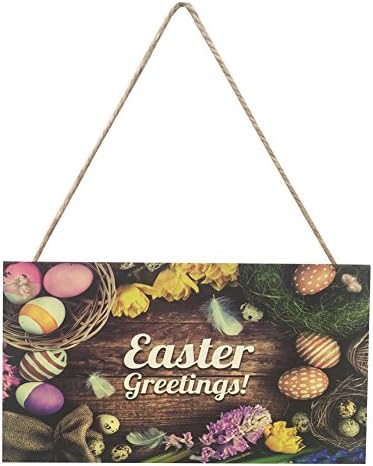 Happy Easter Wooden Hanging Plaque Door Sign Wall Hanger for Easter Party Decorations