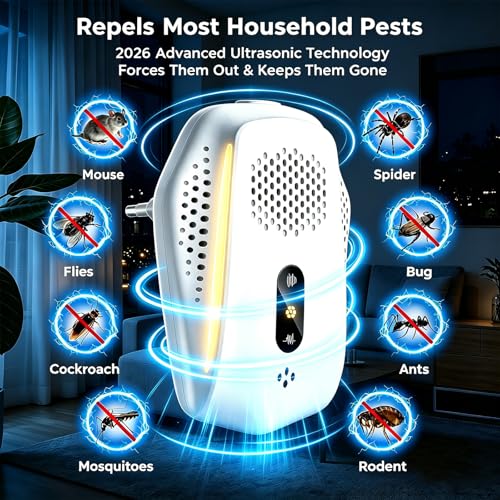 Ultrasonic Pest Repeller, 3 Mode Electronic Pest Control Repeller, Ultrasonic Mosquito Repeller for Anti Flies Mice Cockroaches Spiders Rodents Mosquitoes 4 Pack