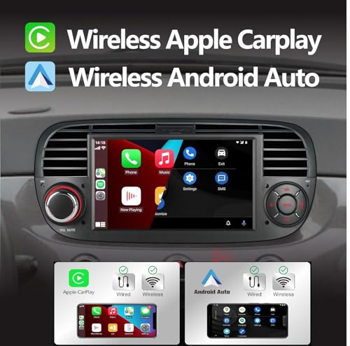 HLLECARMO Car Radio Fiat 500 2007-2015 Wireless Carplay & Android Car, 7 Inch Fiat 500 Car Radio with Bluetooth 5.0 Touchscreen RDS/AM/FM/USB DSP Mirror Link Subw EQ Steering Wheel Control- Black