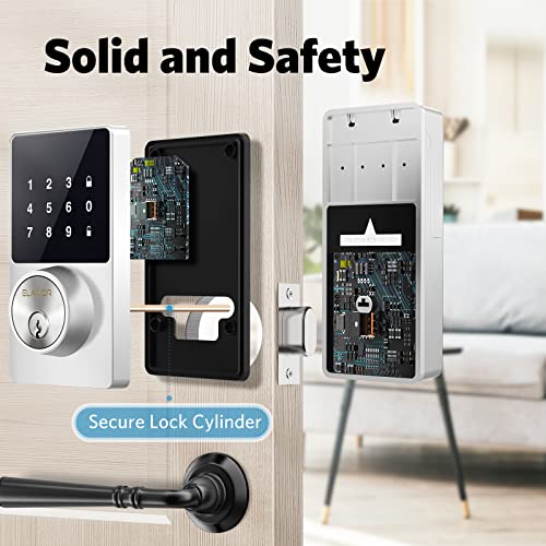 Keyless Entry Door Lock, Bluetooth Smart Lock with Touchscreen Keypads, App Control, Digital Deadbolt lock Easy to Install, 50 User Codes, Security Waterproof Locks for Front Door, Home Use, Apartment