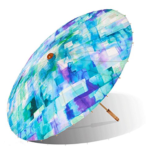 Lily-Lark Blue Squares UV Protection Sun Parasol, Rated UPF 50+