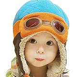 Fullkang Baby Boys Earflap Hat, Winter Warm Pilot Aviator Crochet Caps (Blue)