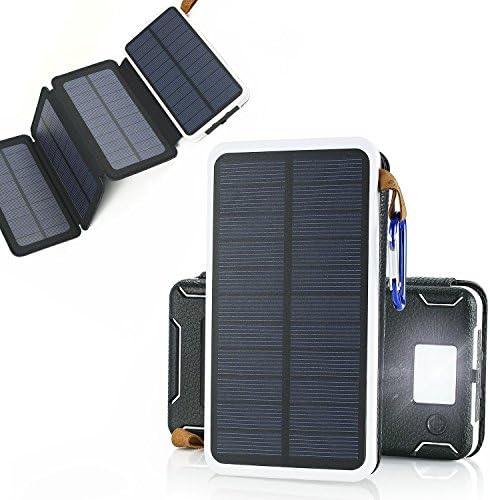 Portable Solar Power Bank, WANDER GEAR Premium, 4 Panel Solar, Dual USB, Emergency Flashlight, 10000mAh, Water Resistant, for Iphone, Android, Ipad, GoPro, Camera, and most USB powered devices.