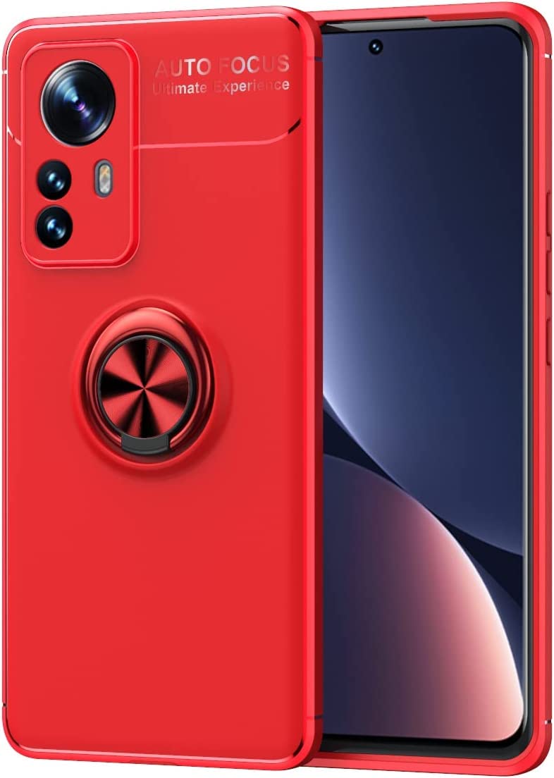 PIXFAB For Xiaomi 12T / 12T Pro Case, Anti-Scratch Shockproof Slim Gel Rubber [Protective] Phone Case Cover, Magnetic Ring [Kickstand] With [360 Rotation] Case For Xiaomi 12T / 12T Pro - Red