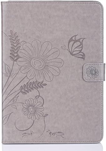 iPad Air Case,PHEZEN [Pure Color Smart Case] Embossed Butterfly Flower PU Leather Flip Wallet Case [Card Slot Case] [Magnetic Closure] Stand Smart Cover for iPad Air/iPad 5th Generation,Grey