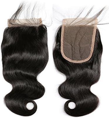 Slove Hair Swiss Lace Closure,Body Wave 4x4 Free Part Lace Closure 8a Brazilian Virgin Human Hair Long Wavy Lace Closure Natural Color Bleached Knots Top Closure 10 Inches