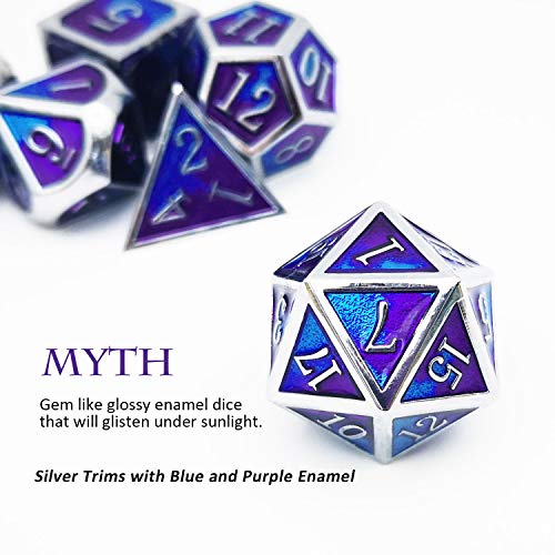 image for Haxtec Metal Dice Set D&D Blender Silver Blue Purple Metal DND Dice fo