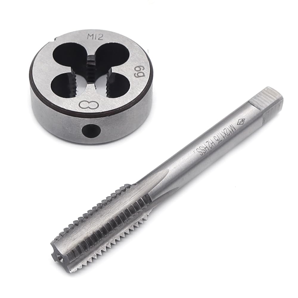 Aoyswuz 2 Piece Suit Tap and Die Set M12x1.75 mm Thread Taps and Round Die HSS Hand Threading Tapping Tools for Nut Screw Bolt Thread Repair(M12)