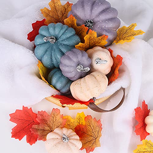 DomeStar Artificial Pumpkins, 15PCS Assorted Rustic Harvest Artificial Pumpkins Mini Fake Pumpkins Foam Pumpkins Halloween Thanksgiving Fall Harvest Decorations