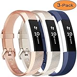 Vancle Bands Replacement for Alta HR and Alta (3 Pack), Newest Sport Replacement Wristbands with Secure Metal Buckle for Alta HR/Alta (Blue Gold Rose-Gold, Large)