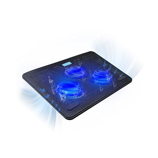 TECKNET-12-17-Quiet-Laptop-Cooler-Cooling-Pad-Stand-With-3-USB-Powered-Fans-1200-RPM-Light-Weight-Ultra-Slim-Design TECKNET Laptop Cooling Pad Adjustable Height Laptop Cooler with 3 Ultra Quiet Fans, Laptop Fan Stand for Desk/Bed/Lap…