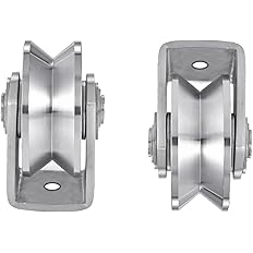 2pcs V Groove Wheel Stainless Steel Heavy Duty Wire Rope Pulley Block Sliding Gate Rollers Double Bearing Plate Caster Solid 
