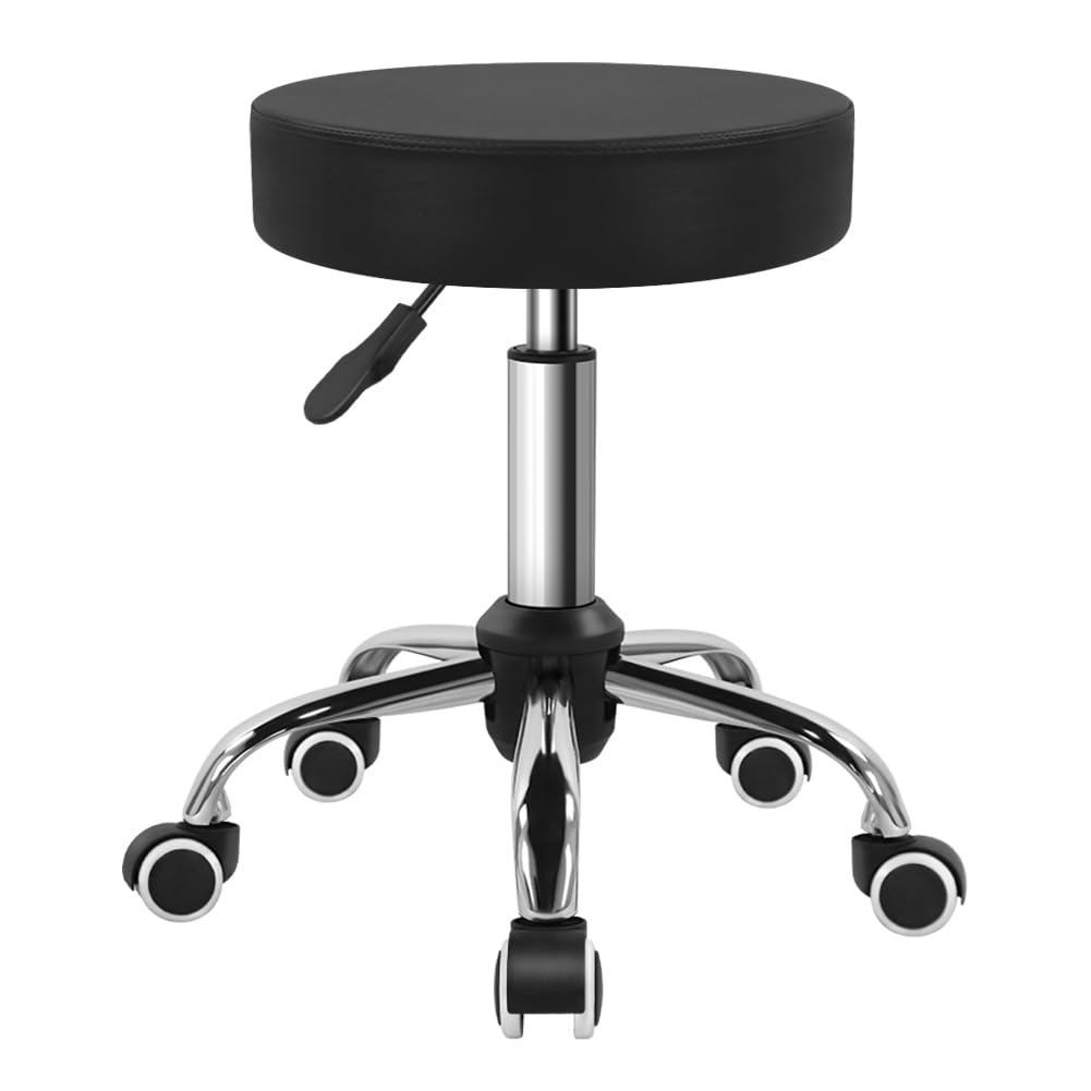 Photo 1 of BFTOU PU Leather Swivel Stool with Wheel for Salon Work Home SPA Shop Height-Adjustable and Cost-Effective Rolling Stool Chair Small (Black)
