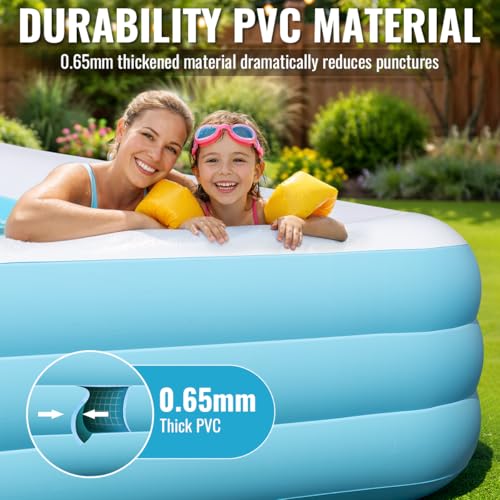 Large Inflatable Pool 180" x 76" x 22" Oversized Swimming Pool for Kids and Adult, Family Blow Up Pool with Air Pump, Durable Thickened Backyard Kiddie Pool for Outdoor, Garden, Summer Water Party