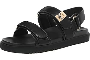 Rihero Women's Flat Sandals Comfort Adjustable Double Strap Slip on Leather Footbed Sandals