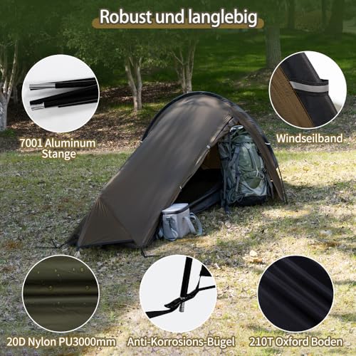 TOMOUNT Bivy Nylon Tent Ultralight 1 Person Waterproof Bivy Bag Small Pack Size Trekking Tent One-man Tent for Trekking, Camping, Outdoor, Climbing with Backpack