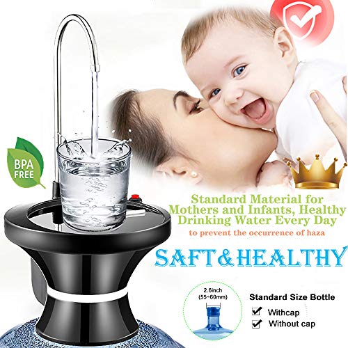Mother's Day Black Water Bottle Dispenser Pump Automatic Electric Drinking Water Jug Pump for 1-5 Gallon Jug- USB Rechargeable Li-ion - Ultra-Hygienic BPA-Free Water Kettle Dispenser Portable for Home,Kitchen,Outdoor Camping