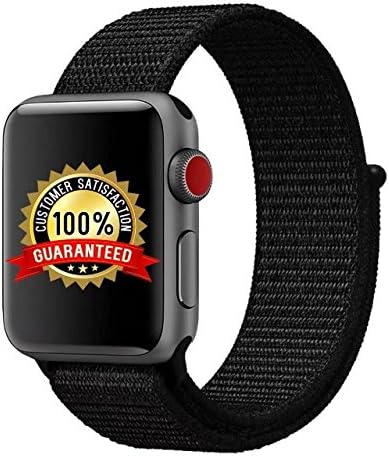 Langte Apple Watch Sport Loop band 38mm with Hook and Loop Fastener Adjustable Closure Wrist Strap Replacement Band for iwatch Apple Watch Series 3 /2 / 1,Dark Black