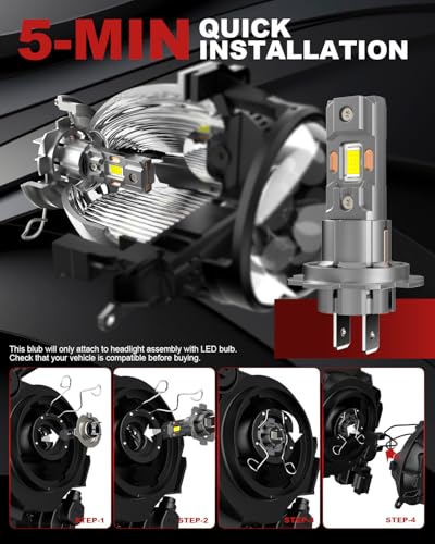 Tongruiting H7 LED Headlight Bulb, 110W 40000LM 6500K White H7 Headlight Bulb with Fan, 900% Brighter 1:1 Size Car H7 LED, Plug and Play Easy Installation, Pack of 2
