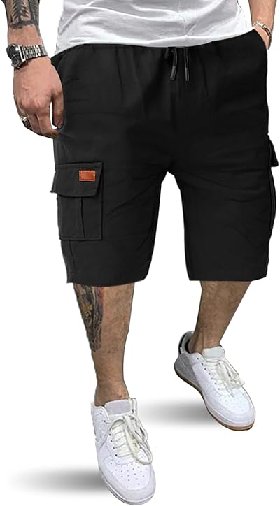 HMIYA Kurze Hosen Herren Cargo Shorts Baumwolle Bermuda Shorts Sommer Cargohose Herren kurz mit Taschen