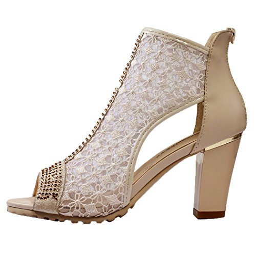 WUXING Women's Thick Mesh Openwork Elegant Fashion Sandals(5.5 B(M)US, beige)