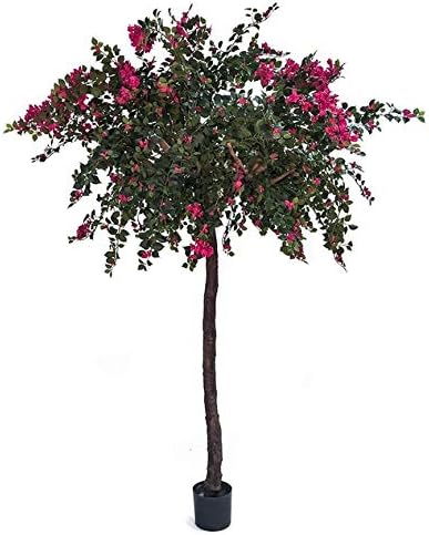 9 Foot Flowering Fuchsia Bougainvillea Tree on Synthetic Trunk in Weighted Base Signature Foliage